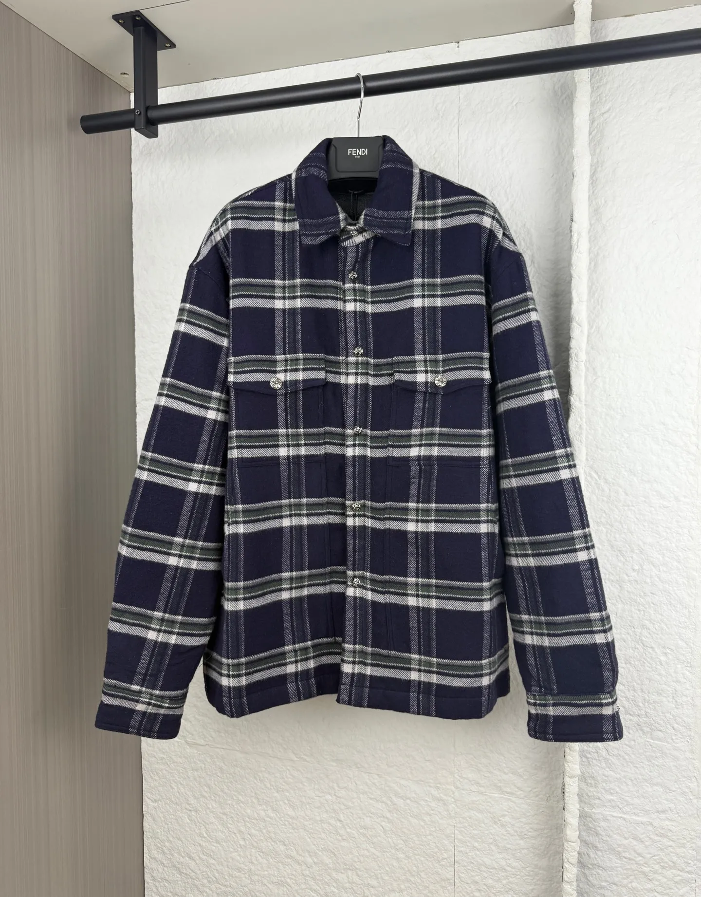 P680 Chrome Hearts Chrome Hearts Plaid Velvet Shirt Jacket S/M/L/XL